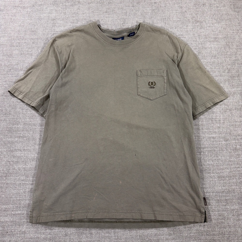 IZOD Pocket T-Shirt Mens Large Olive Green Fair Distressed Cotton Short Sleeve